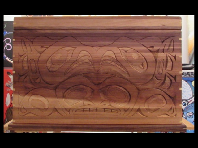DS: Thunderbird & Orca, cedar chest, 3x2x2' - Click Image to Close
